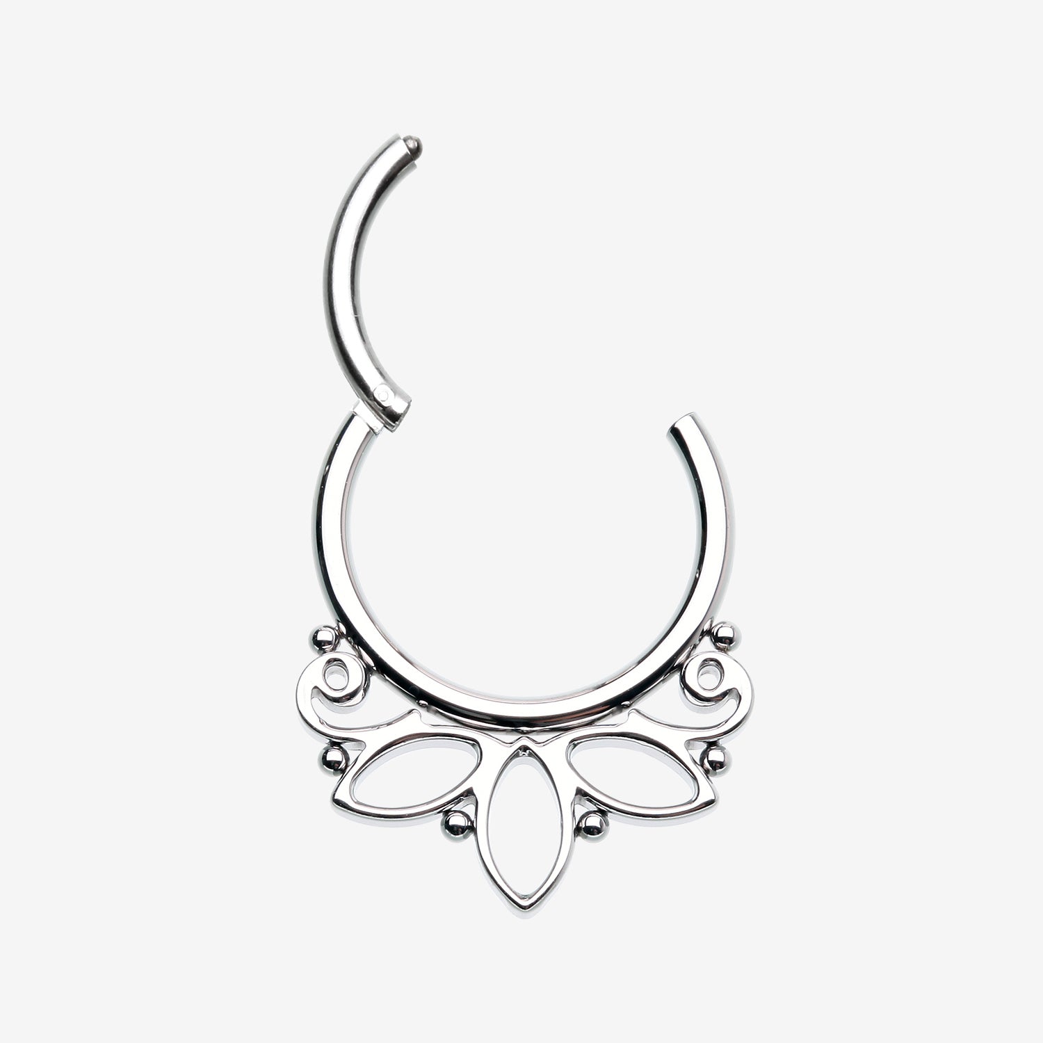 Detail View 1 of Lotus Floral Filigree Elegance Clicker Hoop Ring