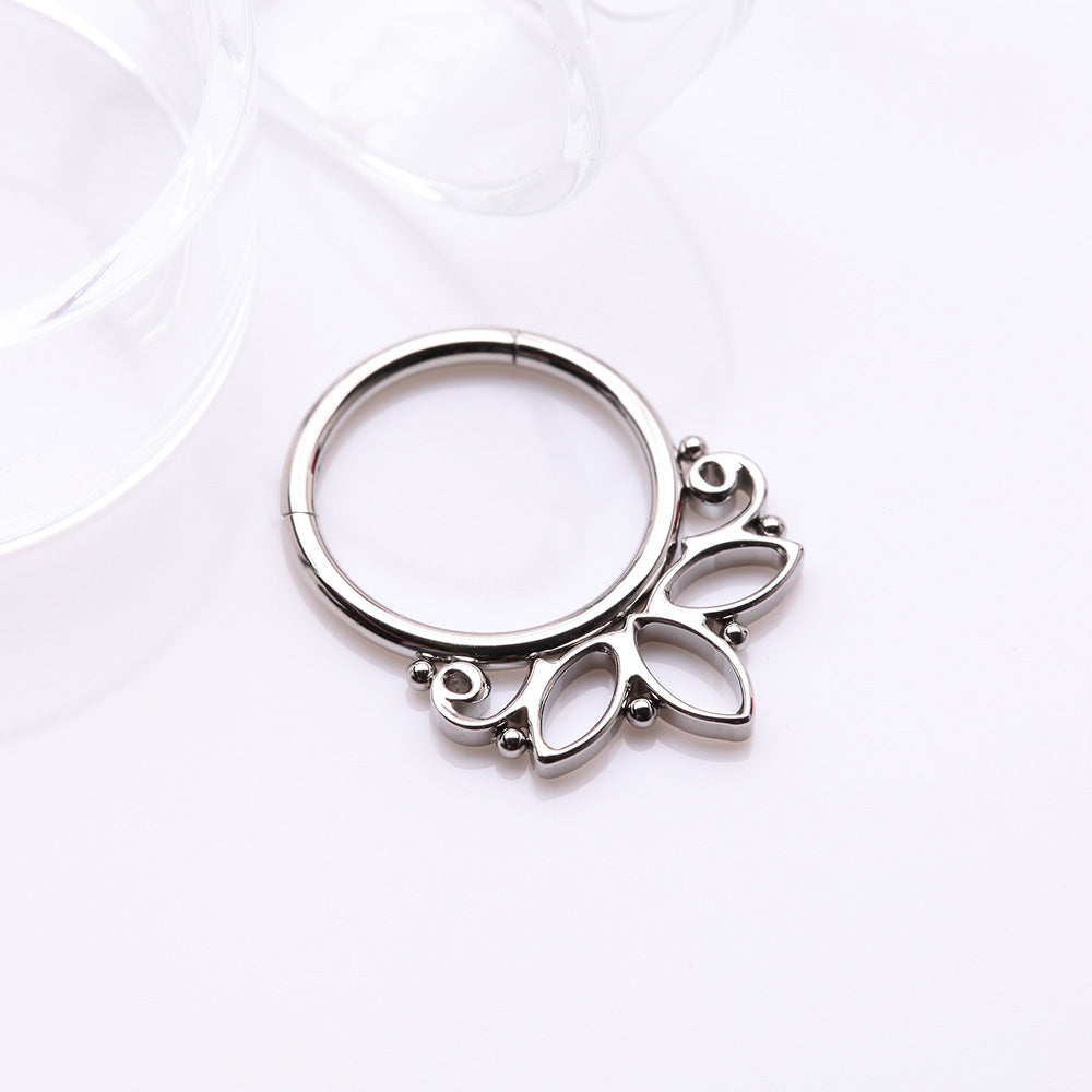 Detail View 2 of Lotus Floral Filigree Elegance Clicker Hoop Ring
