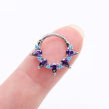 Detail View 2 of Calliope Multi-Gem Sparkle Clicker Hoop Ring-Purple/Light Blue