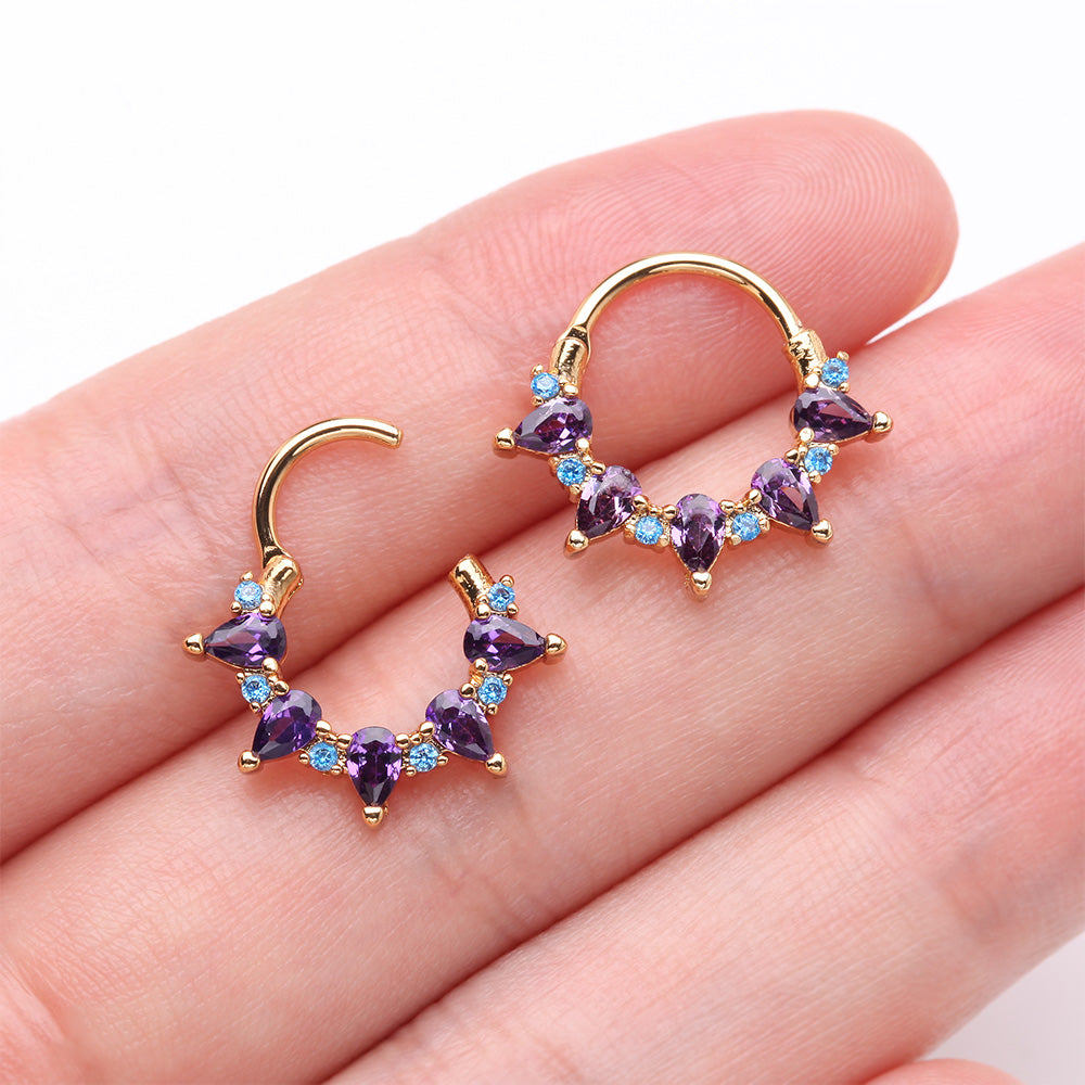 Detail View 3 of Golden Calliope Multi-Gem Sparkle Clicker Hoop Ring-Purple/Light Blue