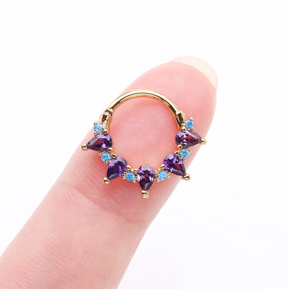 Detail View 2 of Golden Calliope Multi-Gem Sparkle Clicker Hoop Ring-Purple/Light Blue