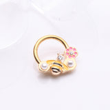Detail View 1 of Golden Bumble Bee Pearlescent Honeycomb Flower Clicker Hoop Ring