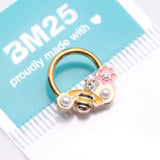 Detail View 4 of Golden Bumble Bee Pearlescent Honeycomb Flower Clicker Hoop Ring