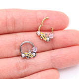 Detail View 3 of Bumble Bee Pearlescent Honeycomb Flower Clicker Hoop Ring