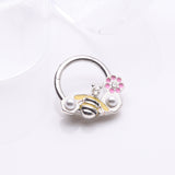 Detail View 1 of Bumble Bee Pearlescent Honeycomb Flower Clicker Hoop Ring