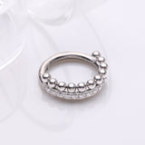 Detail View 1 of Beaded Layer Sparkle Elegance Clicker Hoop Ring-Clear Gem