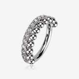 Beaded Layer Sparkle Elegance Clicker Hoop Ring-Clear Gem