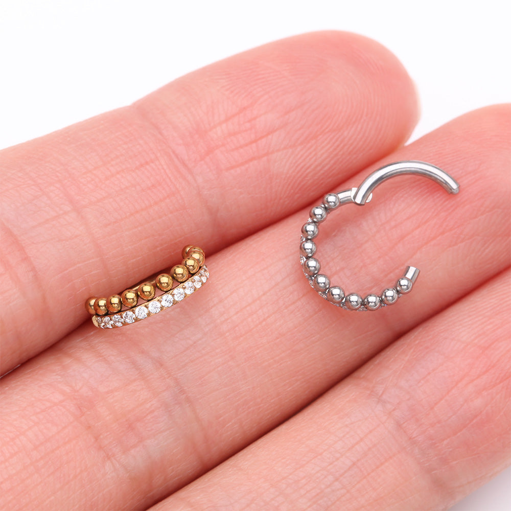 Detail View 3 of Beaded Layer Sparkle Elegance Clicker Hoop Ring-Clear Gem