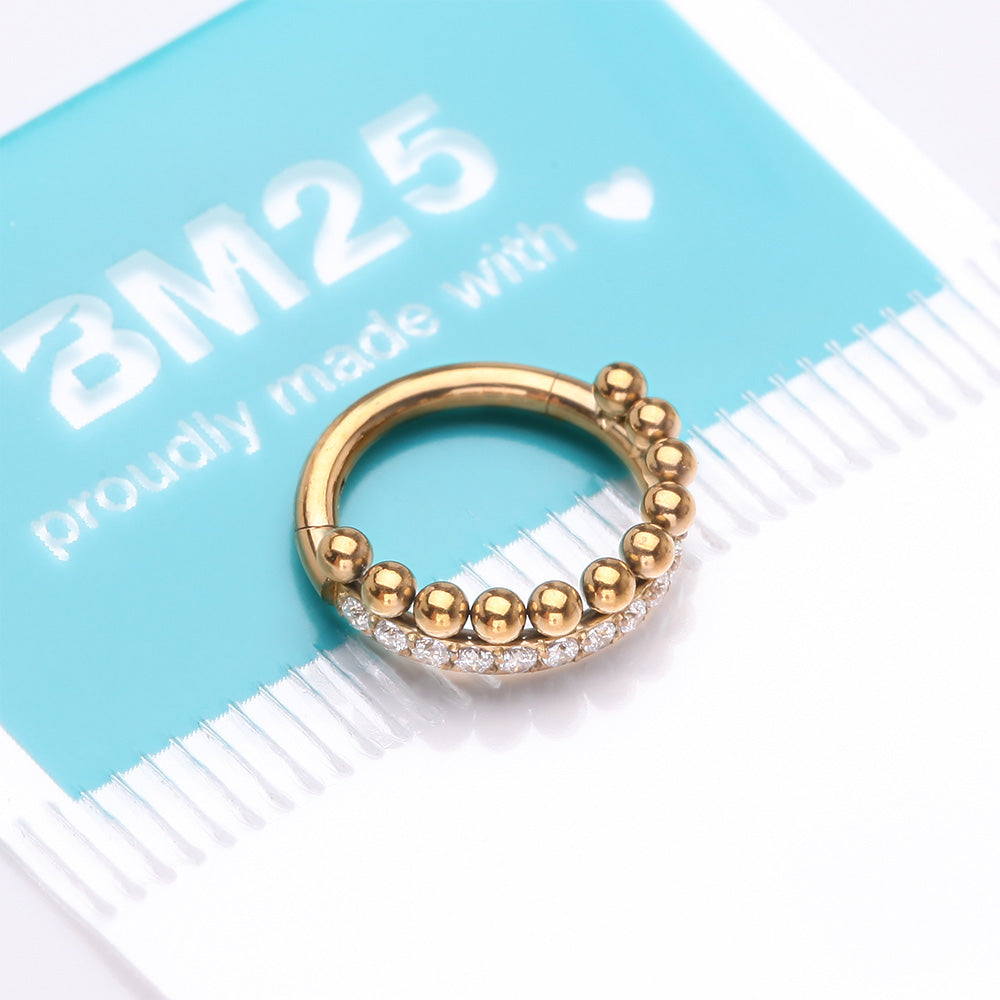 Detail View 4 of Golden Beaded Layer Sparkle Elegance Clicker Hoop Ring-Clear Gem