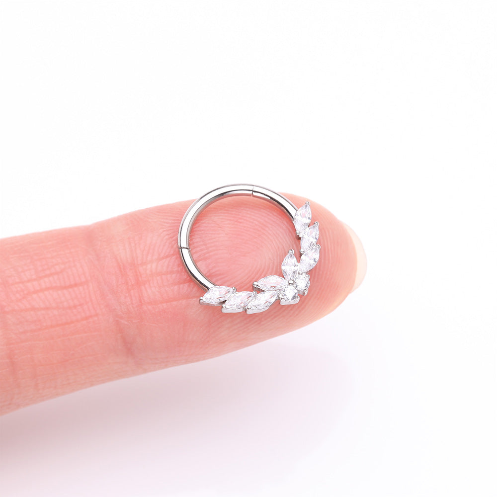 Detail View 2 of Butterfly Goddess Sparkle Clicker Hoop Ring-Clear Gem