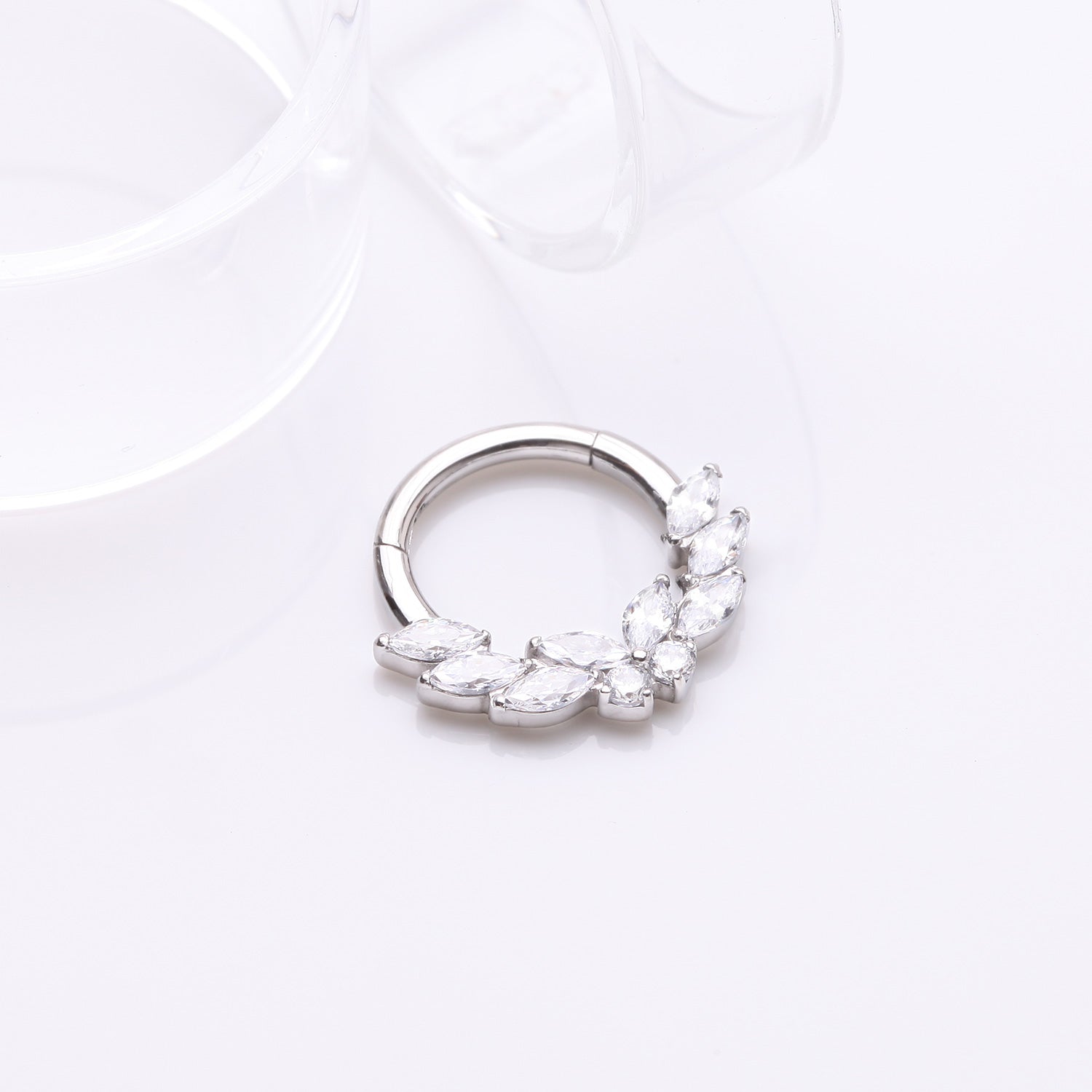 Detail View 1 of Butterfly Goddess Sparkle Clicker Hoop Ring-Clear Gem