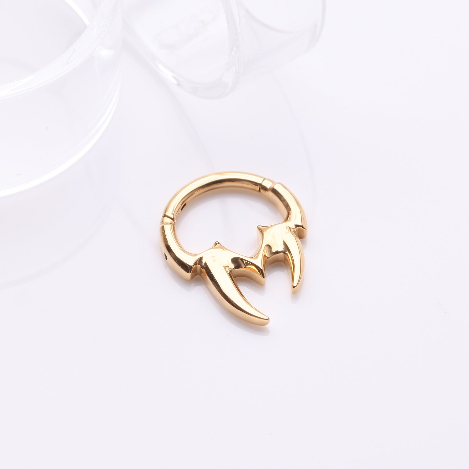 Detail View 1 of Golden Tribal Inspired Vicious Fangs Clicker Hoop Ring