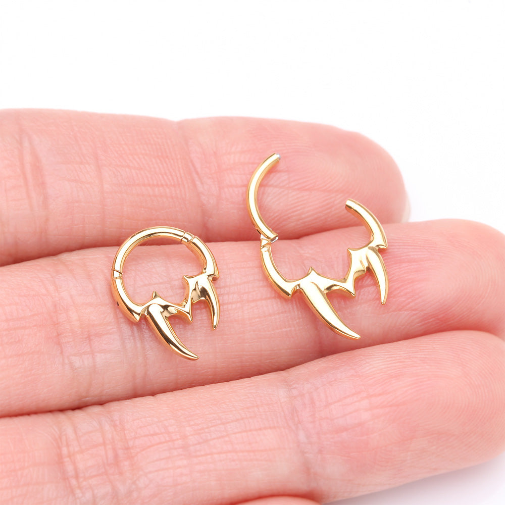 Detail View 3 of Golden Tribal Inspired Vicious Fangs Clicker Hoop Ring