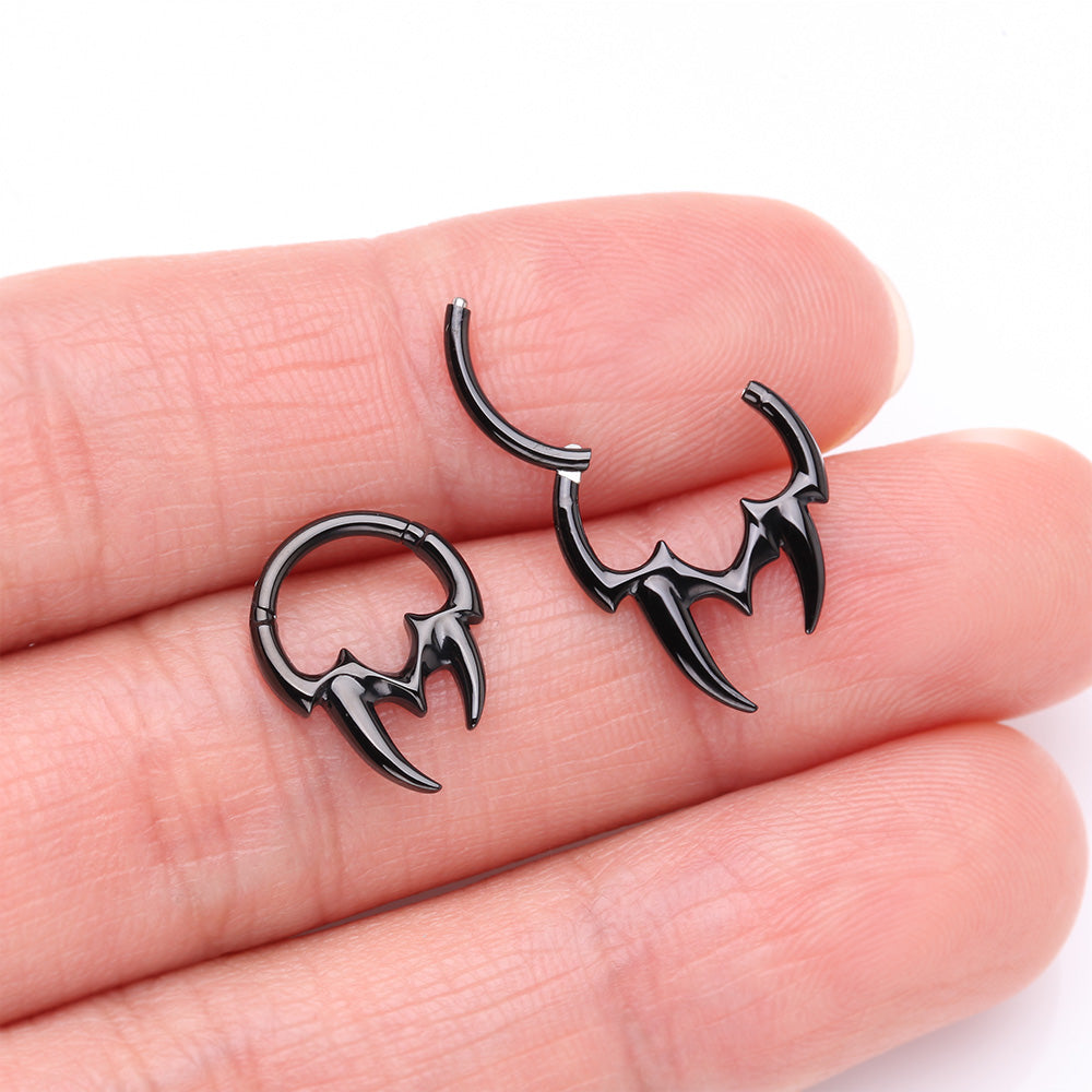 Detail View 3 of Blackline Tribal Inspired Vicious Fangs Clicker Hoop Ring