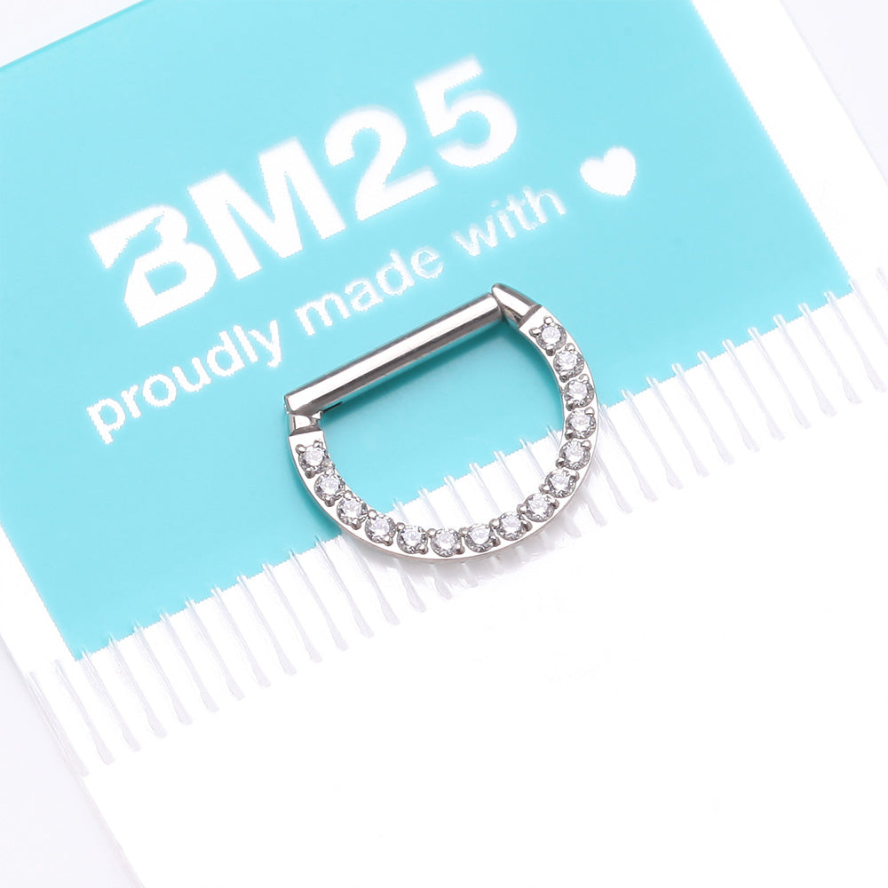 Detail View 4 of Brilliant Sparkle Multi-Gem Straight Bar Clicker Hoop Ring-Clear Gem