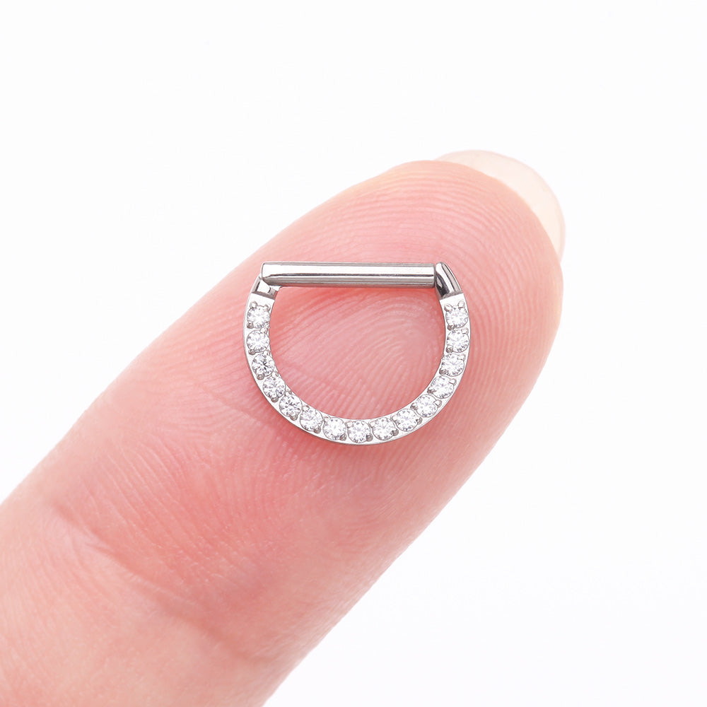 Detail View 2 of Brilliant Sparkle Multi-Gem Straight Bar Clicker Hoop Ring-Clear Gem
