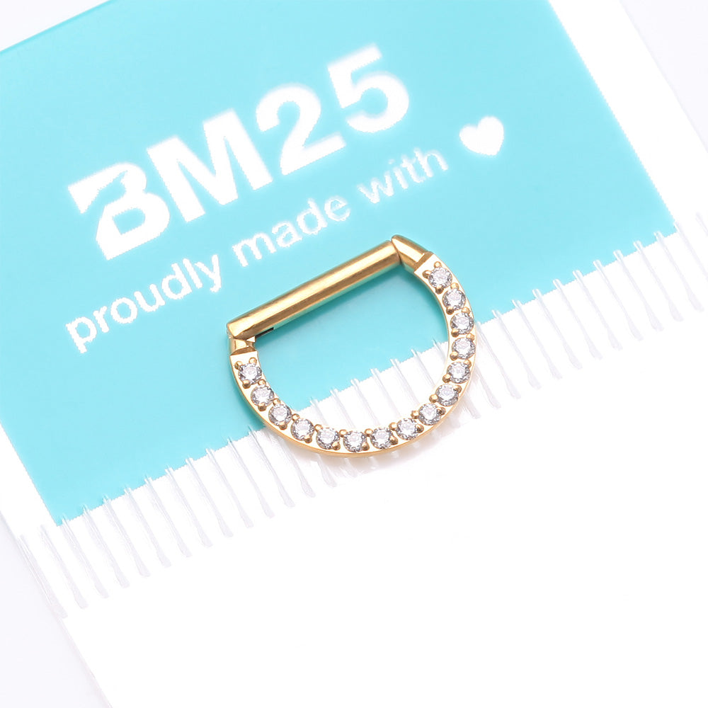 Detail View 4 of Golden Brilliant Sparkle Multi-Gem Straight Bar Clicker Hoop Ring-Clear Gem