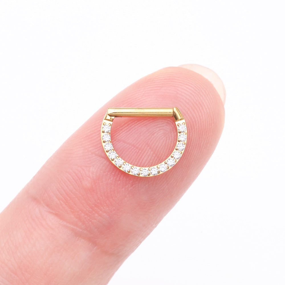 Detail View 2 of Golden Brilliant Sparkle Multi-Gem Straight Bar Clicker Hoop Ring-Clear Gem