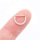 Detail View 2 of Golden Brilliant Sparkle Multi-Gem Straight Bar Clicker Hoop Ring-Clear Gem
