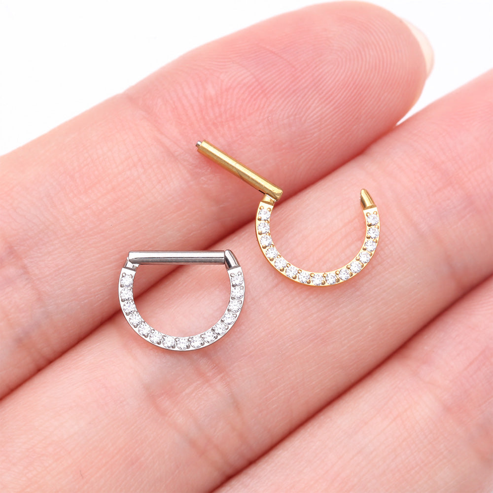 Detail View 3 of Golden Brilliant Sparkle Multi-Gem Straight Bar Clicker Hoop Ring-Clear Gem