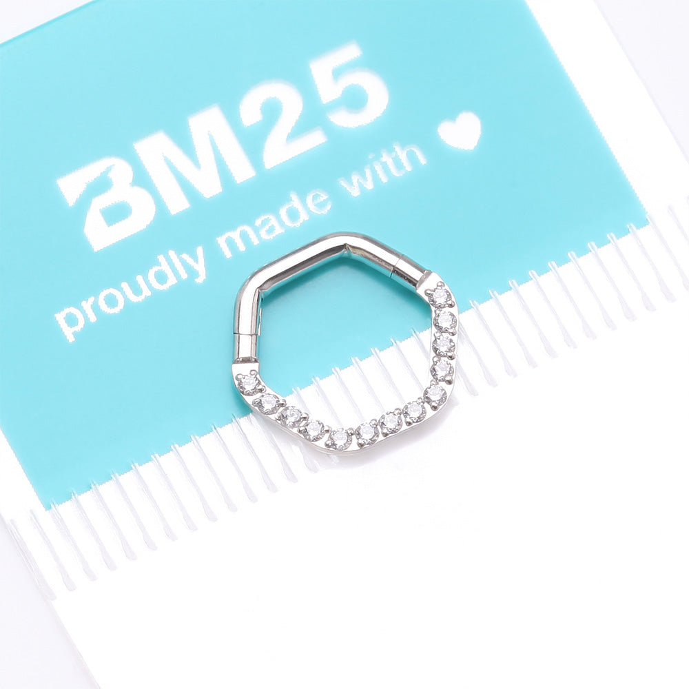 Detail View 4 of Brilliant Sparkle Multi-Gem Hexagon Clicker Hoop Ring-Clear Gem