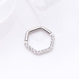 Detail View 1 of Brilliant Sparkle Multi-Gem Hexagon Clicker Hoop Ring-Clear Gem