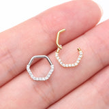 Detail View 3 of Brilliant Sparkle Multi-Gem Hexagon Clicker Hoop Ring-Clear Gem