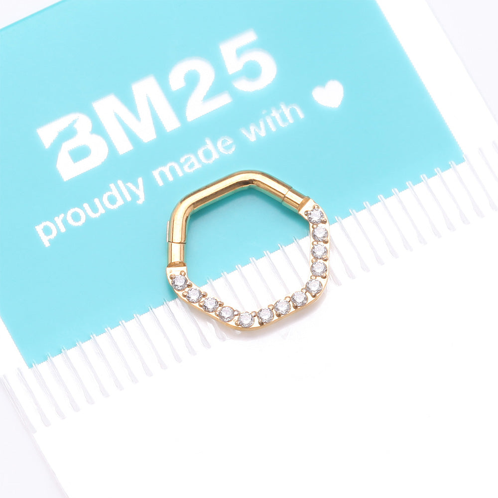 Detail View 4 of Golden Brilliant Sparkle Multi-Gem Hexagon Clicker Hoop Ring-Clear Gem