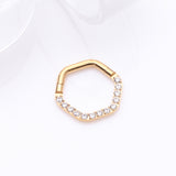 Detail View 1 of Golden Brilliant Sparkle Multi-Gem Hexagon Clicker Hoop Ring-Clear Gem
