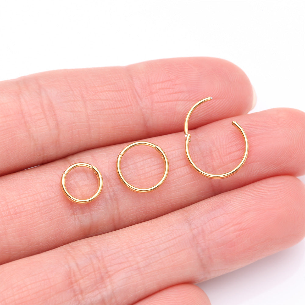 Detail View 3 of Golden Skinny Double Layered Clicker Hoop Ring