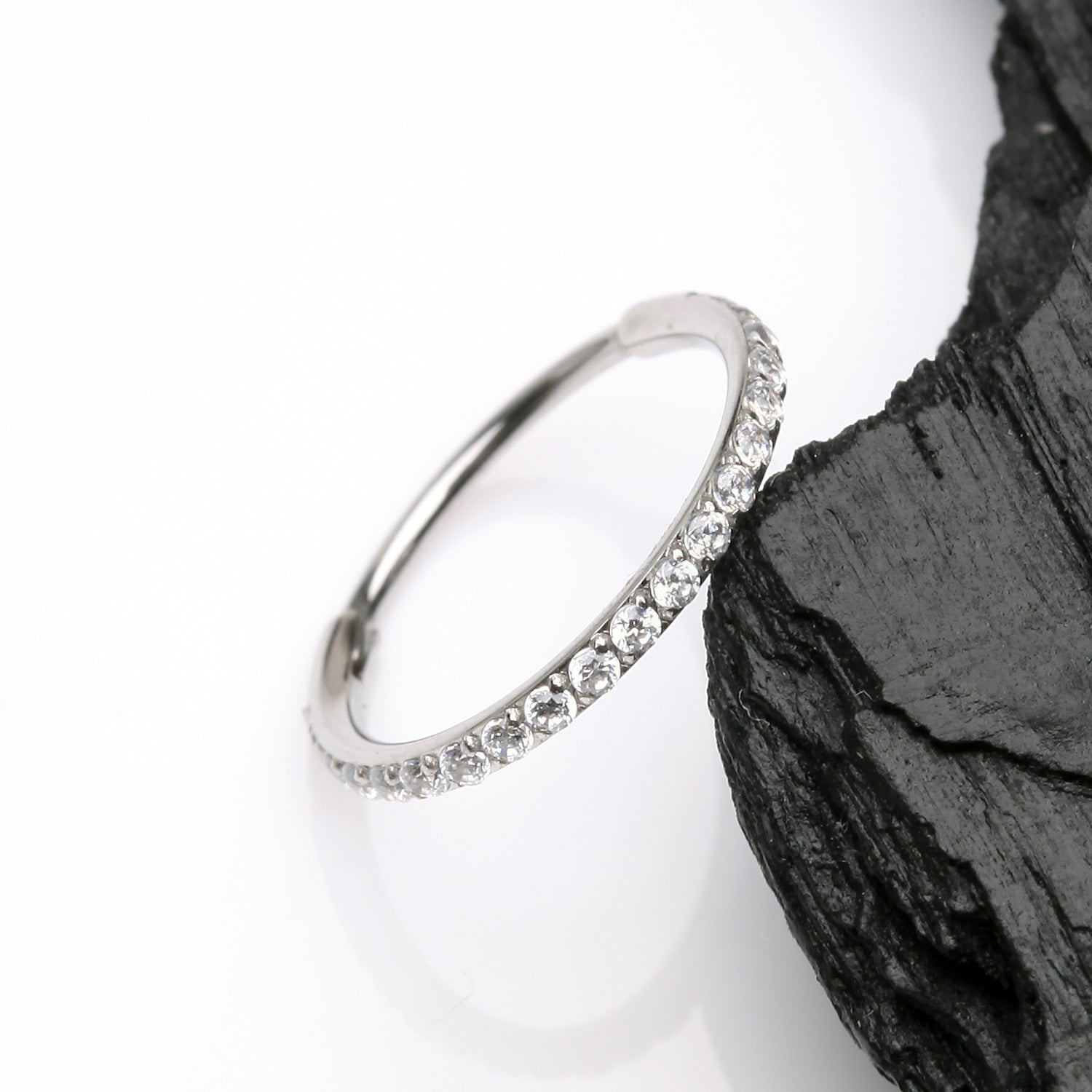Detail View 1 of Brilliant Sparkle Gems Lined Clicker Hoop Ring-Clear Gem