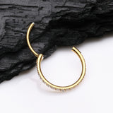 Detail View 2 of Golden Brilliant Sparkle Gems Lined Clicker Hoop Ring-Clear Gem