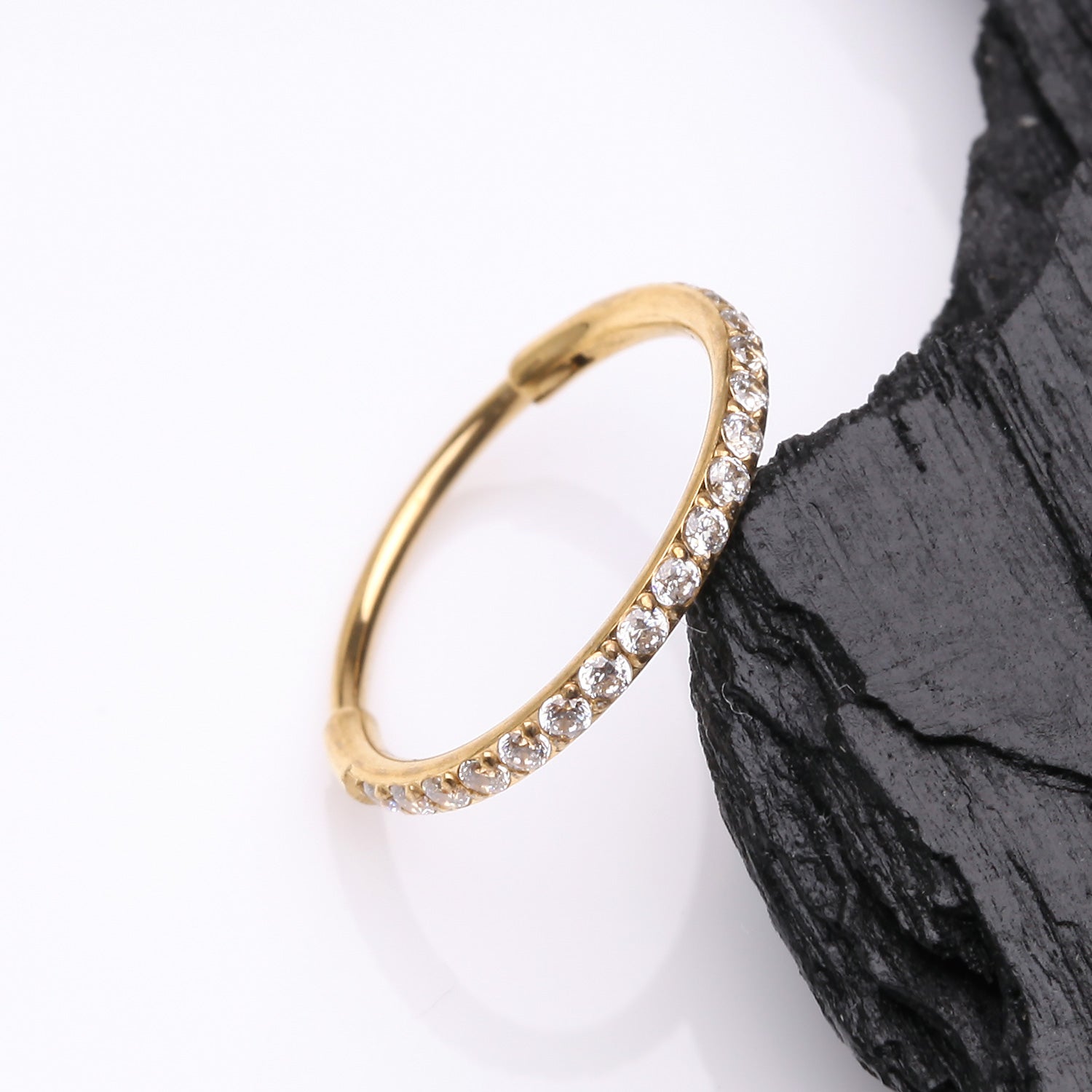Detail View 1 of Golden Brilliant Sparkle Gems Lined Clicker Hoop Ring-Clear Gem