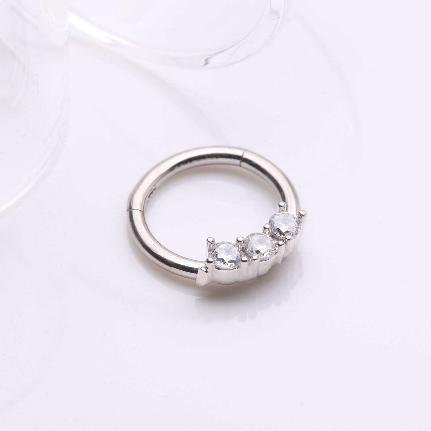 Detail View 1 of Glistening Sparkle Seamless Clicker Ring-Clear/White