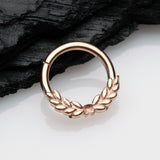 Detail View 1 of Rose Gold Laurel Wreath Seamless Clicker Hoop Ring