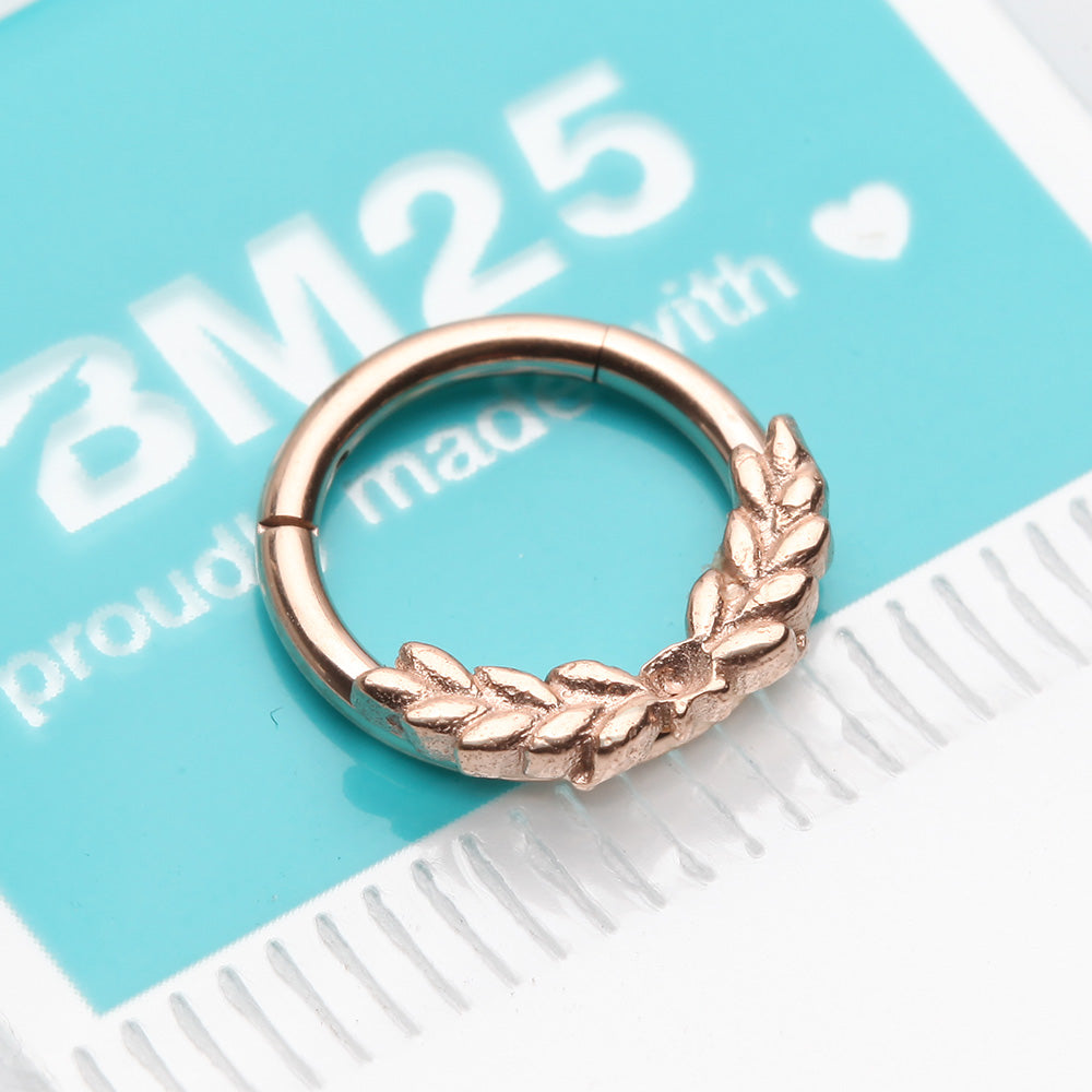 Detail View 2 of Rose Gold Laurel Wreath Seamless Clicker Hoop Ring
