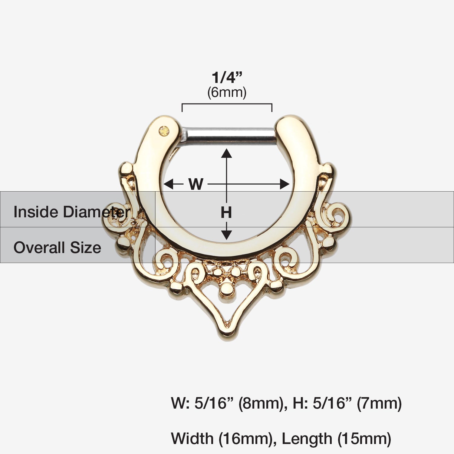 Detail View 1 of Golden Goddess Filigree Septum Clicker-Gold