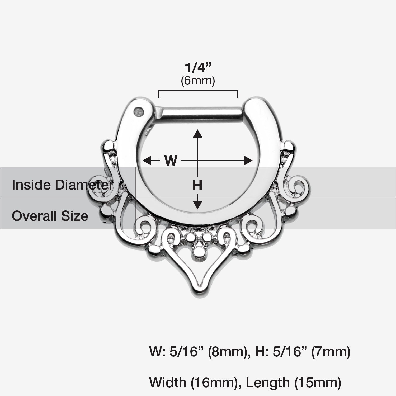 Detail View 1 of Goddess Filigree Septum Clicker-Steel
