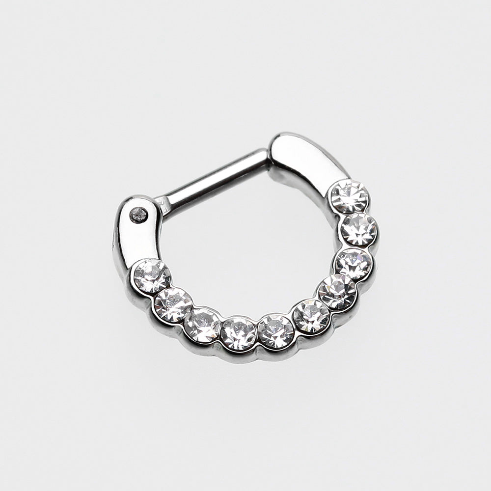 Detail View 2 of Glistening Multi-Gem Septum Clicker-Clear Gem