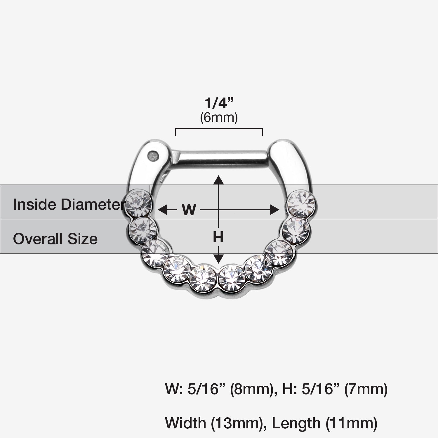 Detail View 1 of Glistening Multi-Gem Septum Clicker-Clear Gem