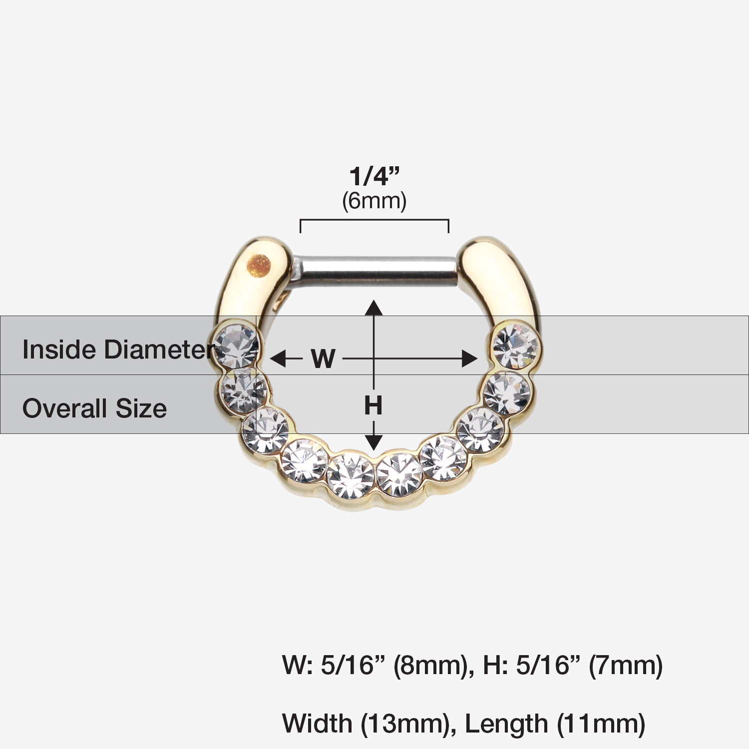 Detail View 1 of Golden Glistening Multi-Gem Septum Clicker-Clear Gem