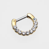 Detail View 2 of Golden Glistening Multi-Gem Septum Clicker-Clear Gem