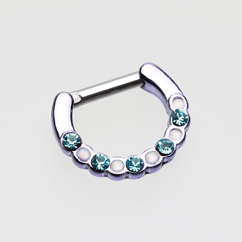 Detail View 2 of Colorline Opal Paradigm Septum Clicker-Purple/Aqua