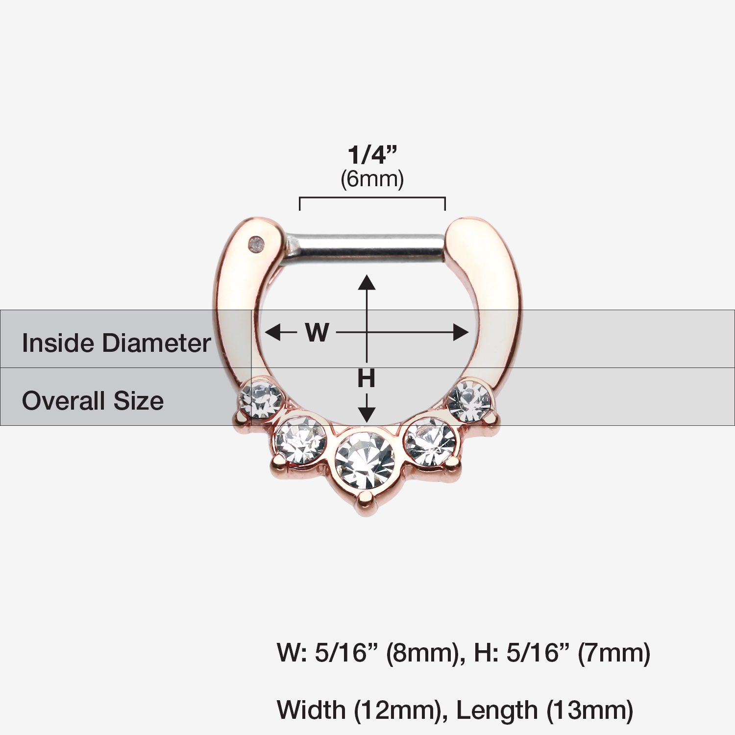 Detail View 1 of Rose Gold Multi-Gem Precia Septum Clicker-Clear Gem