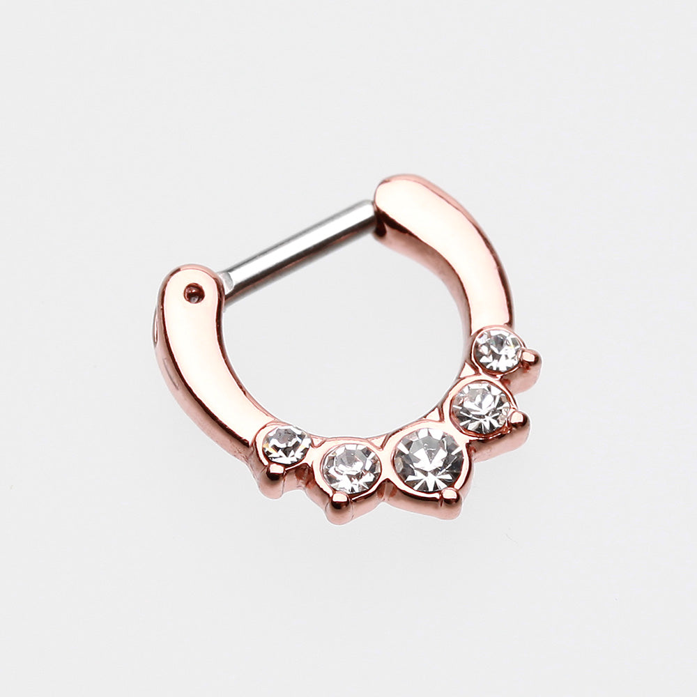 Detail View 2 of Rose Gold Multi-Gem Precia Septum Clicker-Clear Gem