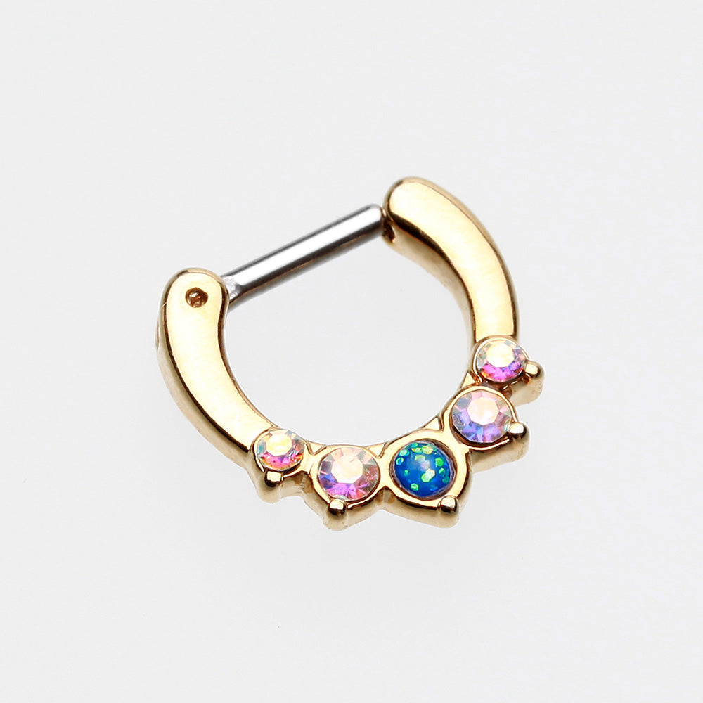 Detail View 2 of Golden Opal Precia Septum Clicker-Black/Aurora Borealis