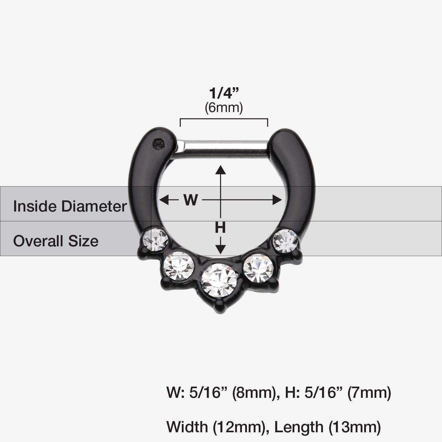 Detail View 1 of Colorline Multi-Gem Precia Septum Clicker-Black/Clear