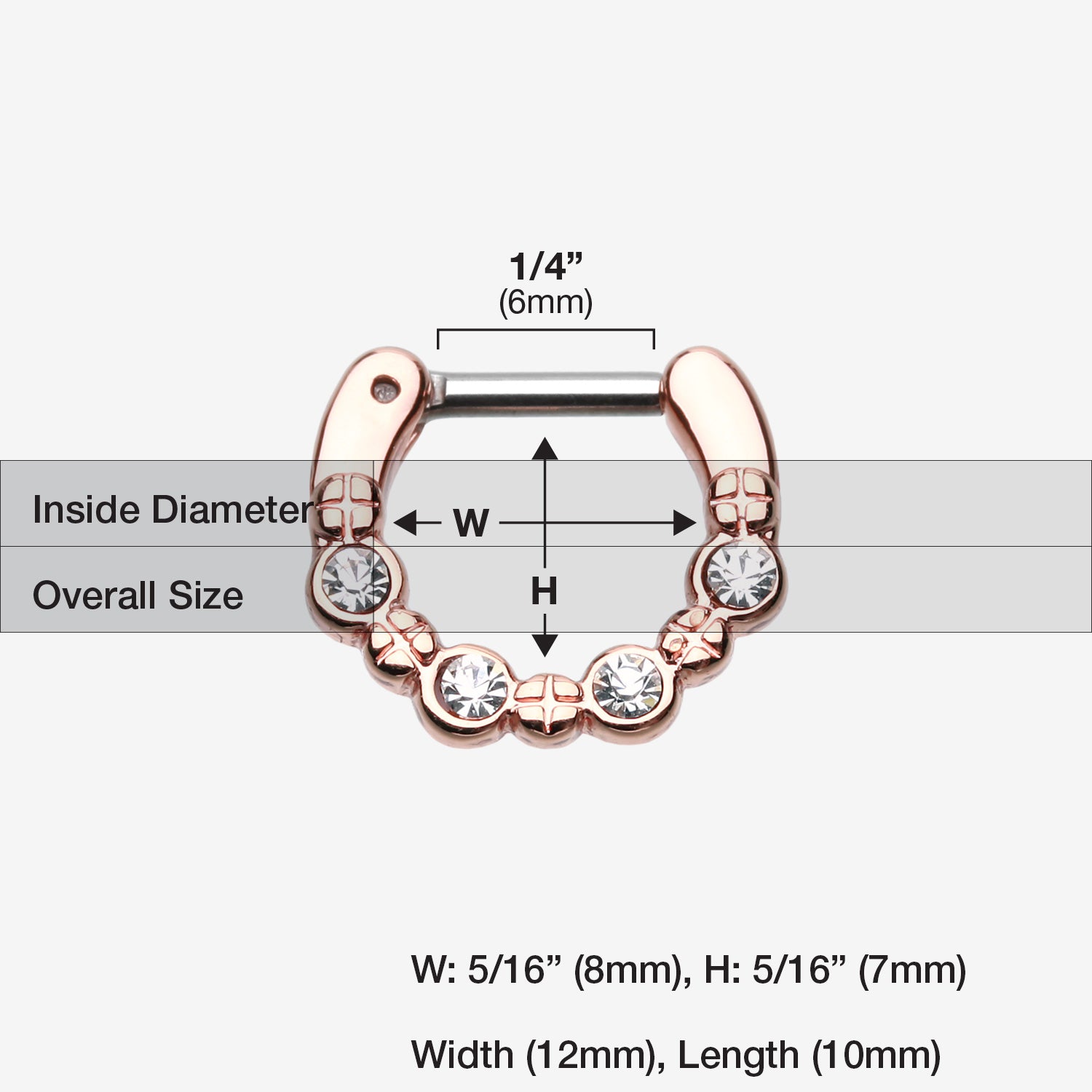 Detail View 1 of Rose Gold Elan Multi-Gem Septum Clicker-Clear Gem