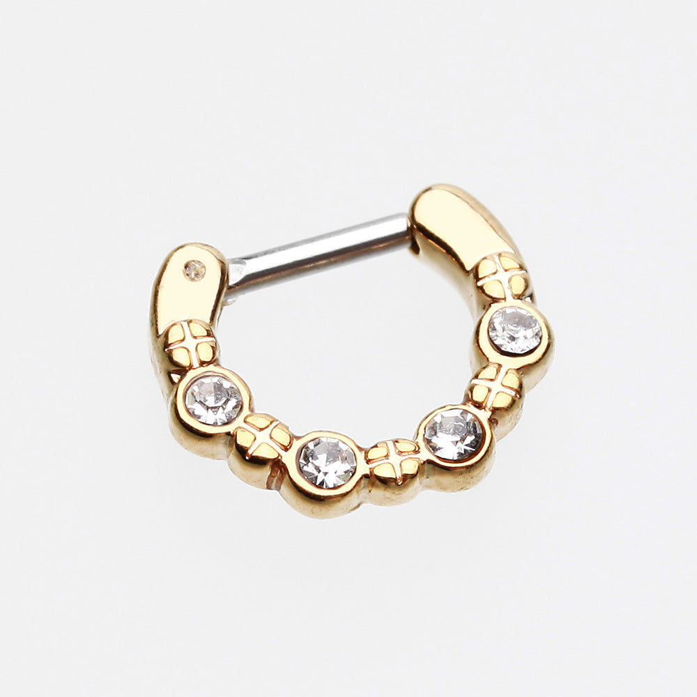 Detail View 2 of Golden Elan Multi-Gem Septum Clicker-Clear Gem