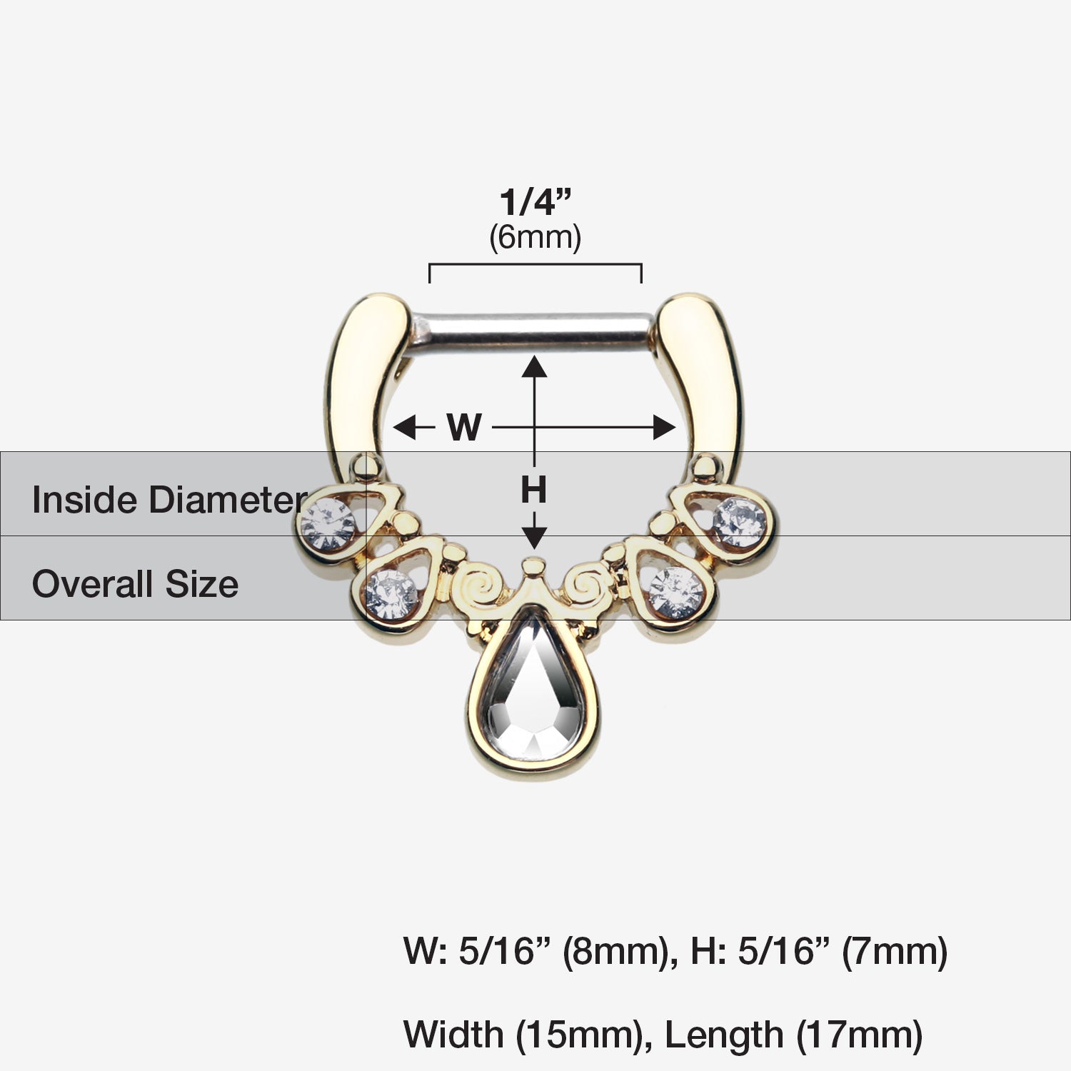 Detail View 1 of Golden Radiant Kao Septum Clicker-Clear Gem